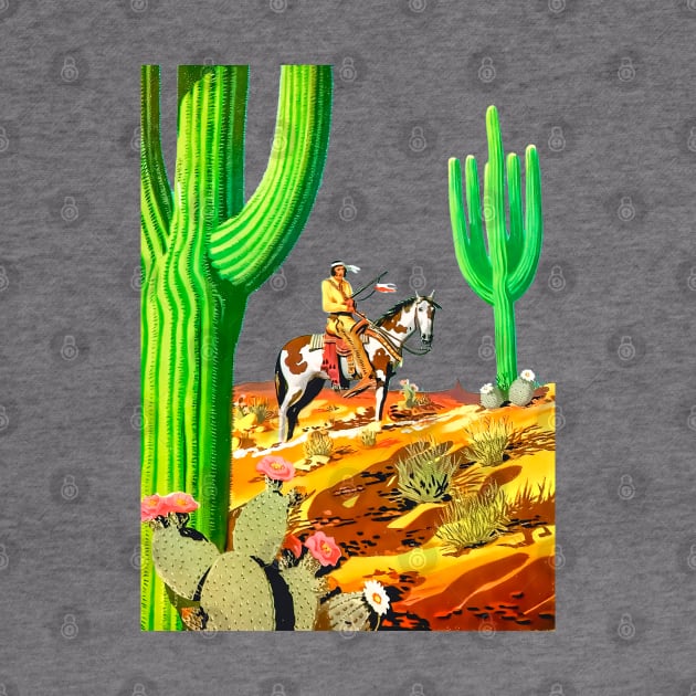 Desert Cactus American Indian Horseback Looking At The Horizon Western Cowboy Vintage Retro Comic by REVISTANGO